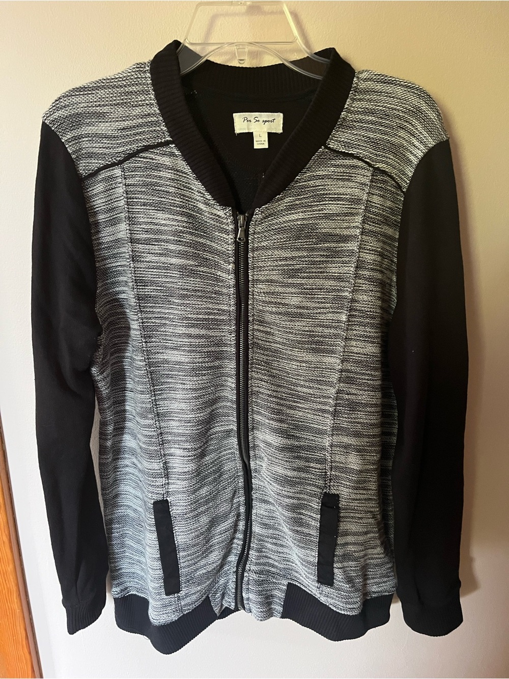 Ross Sportswear Black and Gray Knit-Front Bomber Jacket